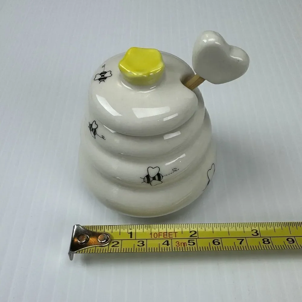 Kate Aspen Meant to Bee Ceramic Honey Pot with Wooden Dipper